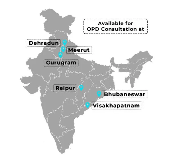 Map of India showing Dr Pulle’s OPD cities